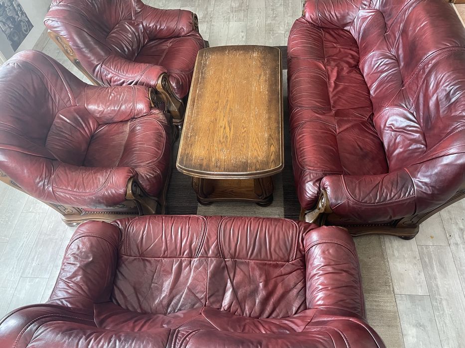 Zestaw wypoczynkowy skórzany 3+2+1+1+ława Kler