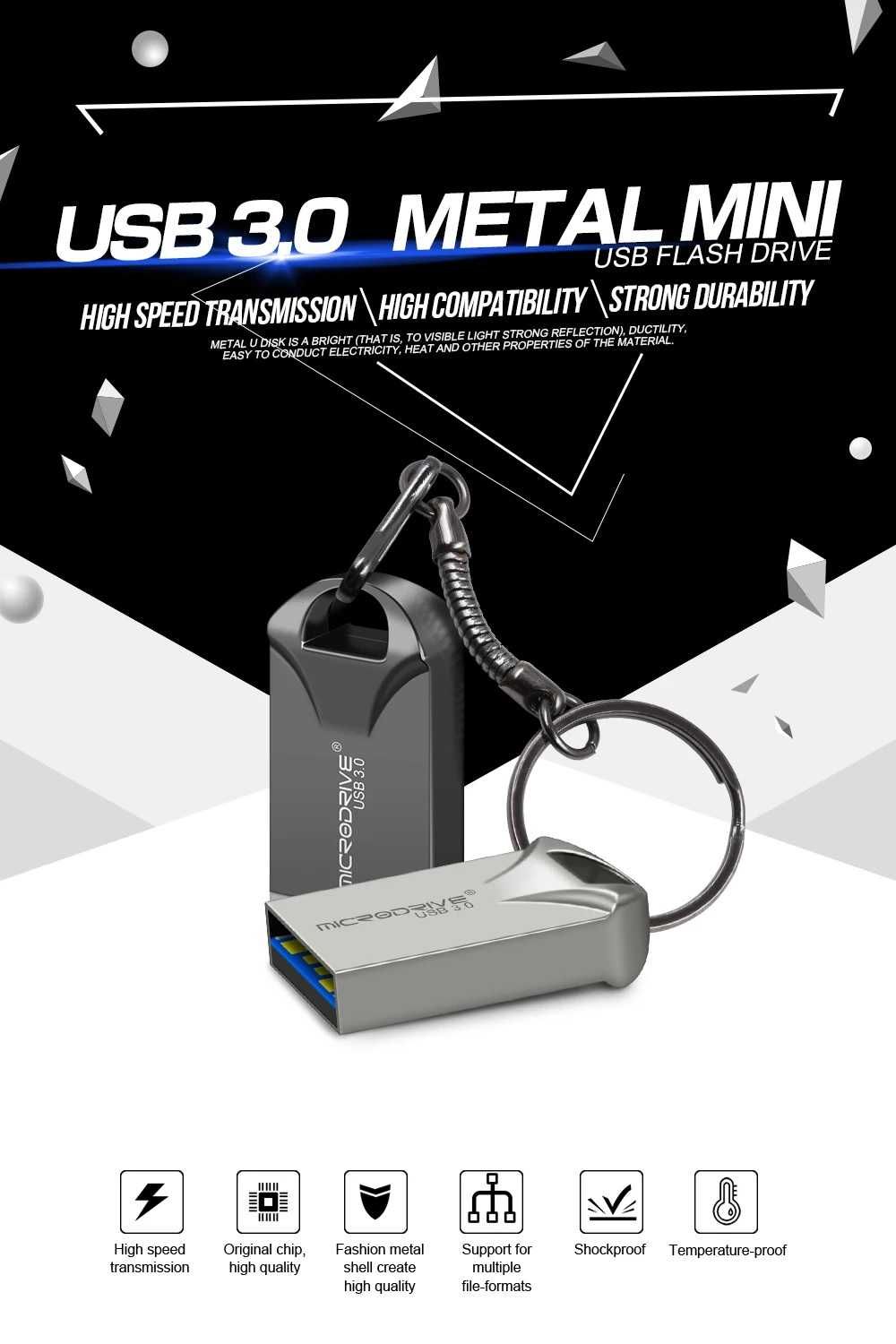 Нова!Mini Флешка USB3.0 MicroDrive 32Gb Black/Silver_Metal