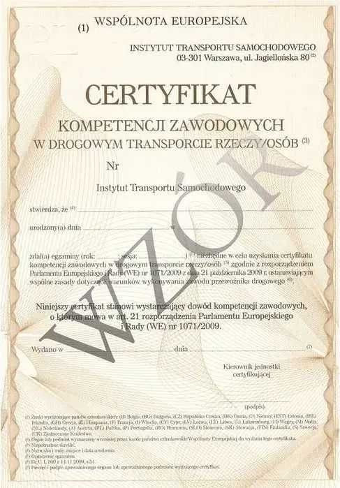 Udostępnię Certyfikat kompetencji zawodowych ckz faktura 200pln netto