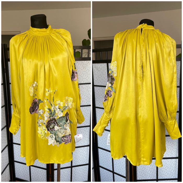 Musztardowa sukienka mini kwiaty haft 42 xl 44 xxl asos luxe wiskoza