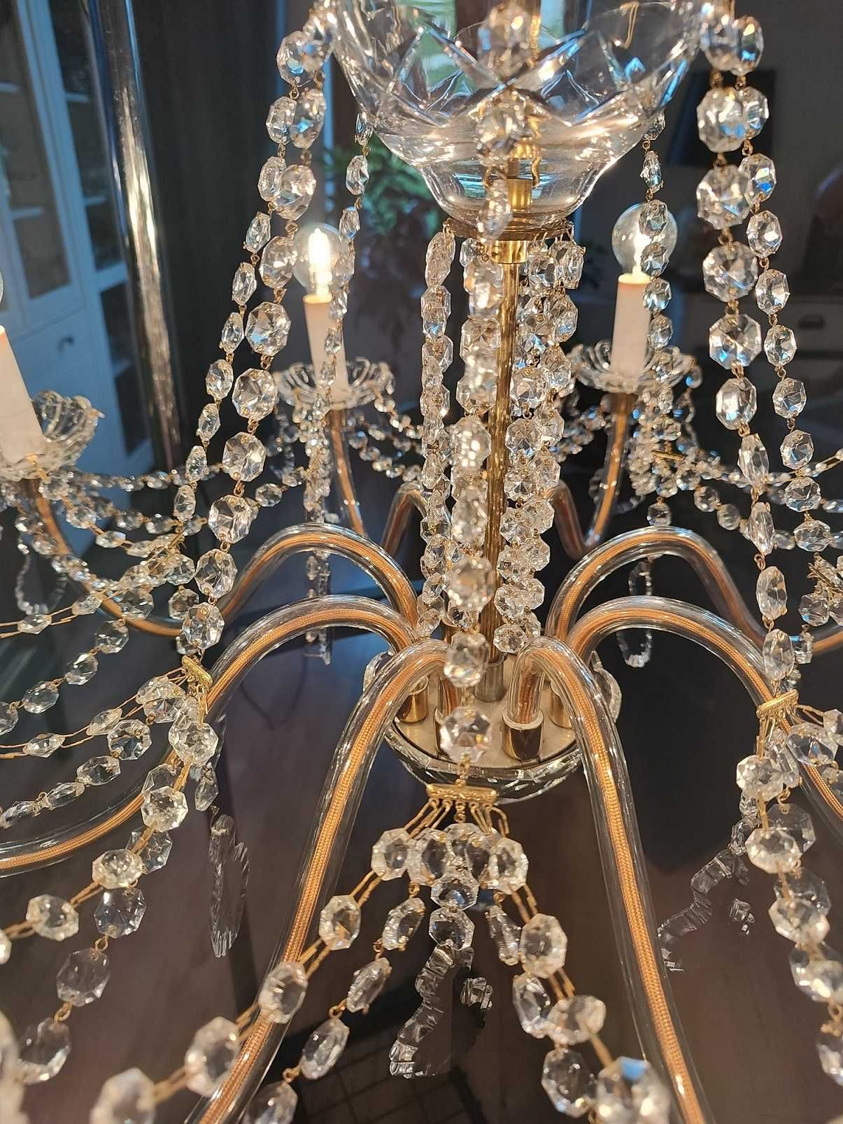Lampa wisząca, żyrandol kryształowy, metal