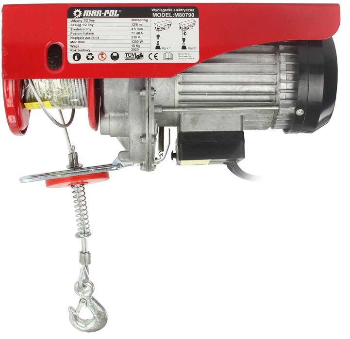 WYCIĄGARKA WCIĄGARKA Elektryczna Linowa 600kg 1200W Budowlana 230V