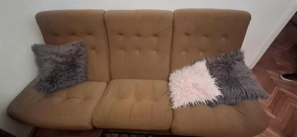 Komplet mebli tapicerowanych kanapa + 2 fotele PRL vintage Atlantis