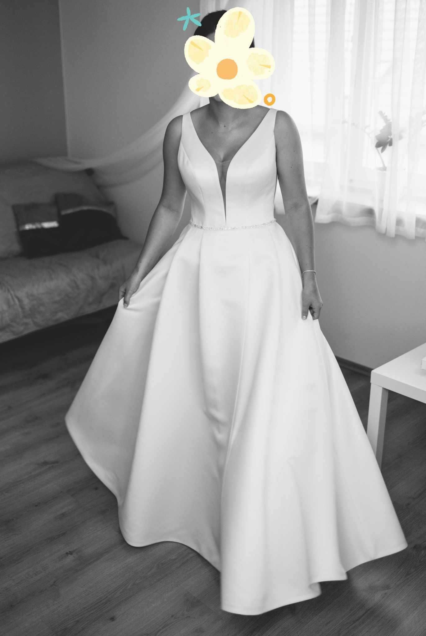 Dorset Herm's Bridal klasyczna jedwabna suknia ślubna z mikado 38 40