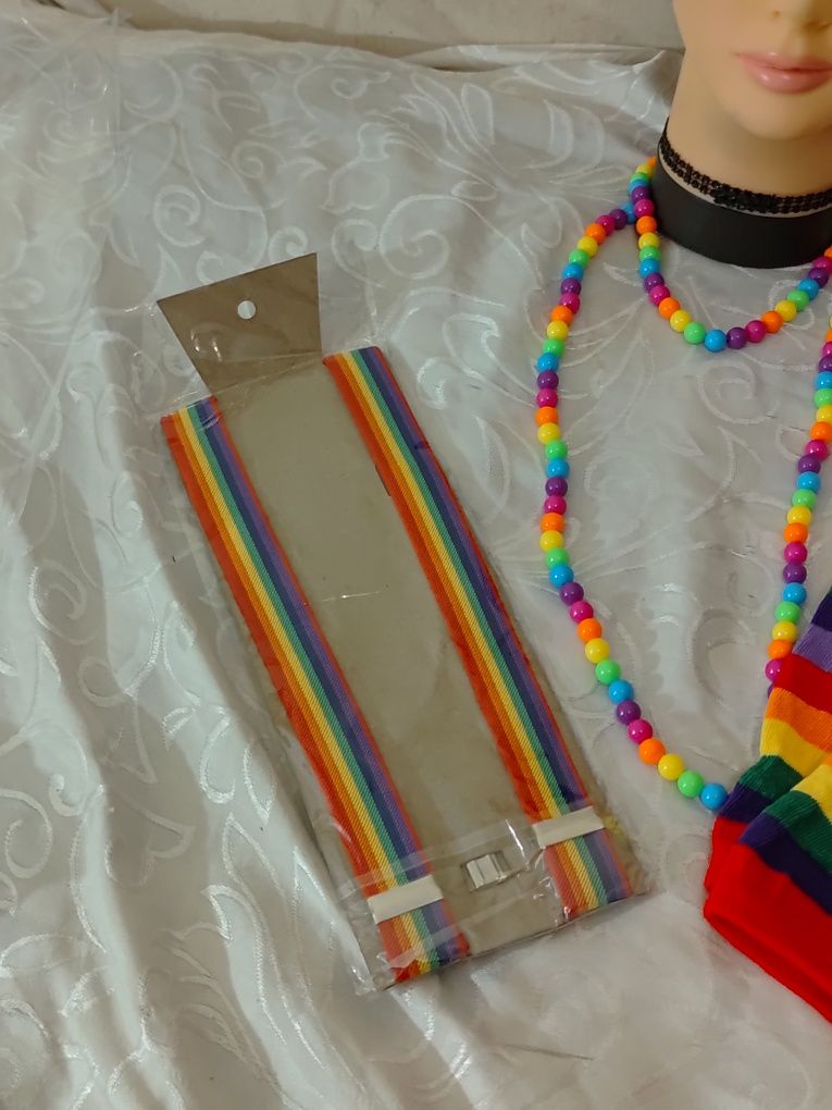 Strój przebranie akcesoria tęcza tęczowy dyskoteka dodatki 4 części