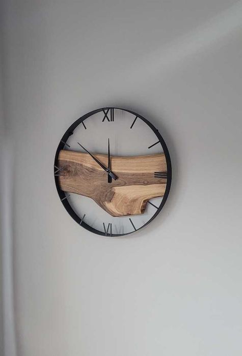 Zegar ścienny 60cm naturalne drewno orzechowe. Loft Rękodzieło Prezent