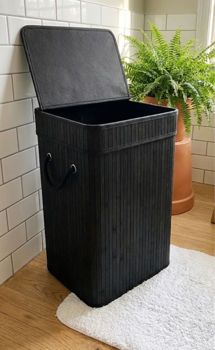 Bambusowy kosz na pranie czarny na ubrania kosz do lazienki pojemnik