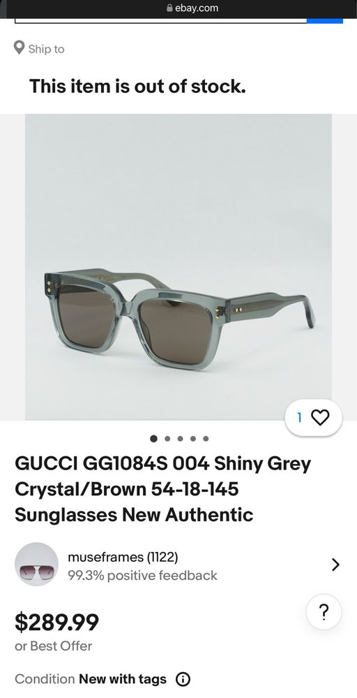 Очки GUCCI GG1084S 004 Shiny Grey