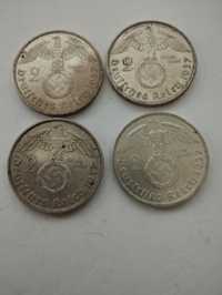 Moedas 2 Reichsmark 1937, 1938 e 1939 suástica nazi Alemanha em  prata