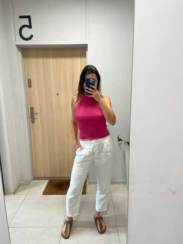 Białe lniane spodnie Massimo Dutti 100% len