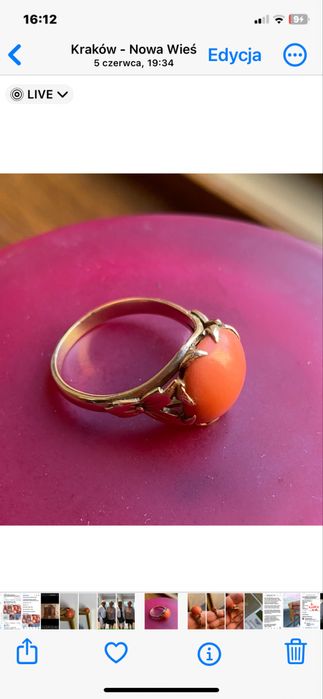 Zloty pierscionek z koralem