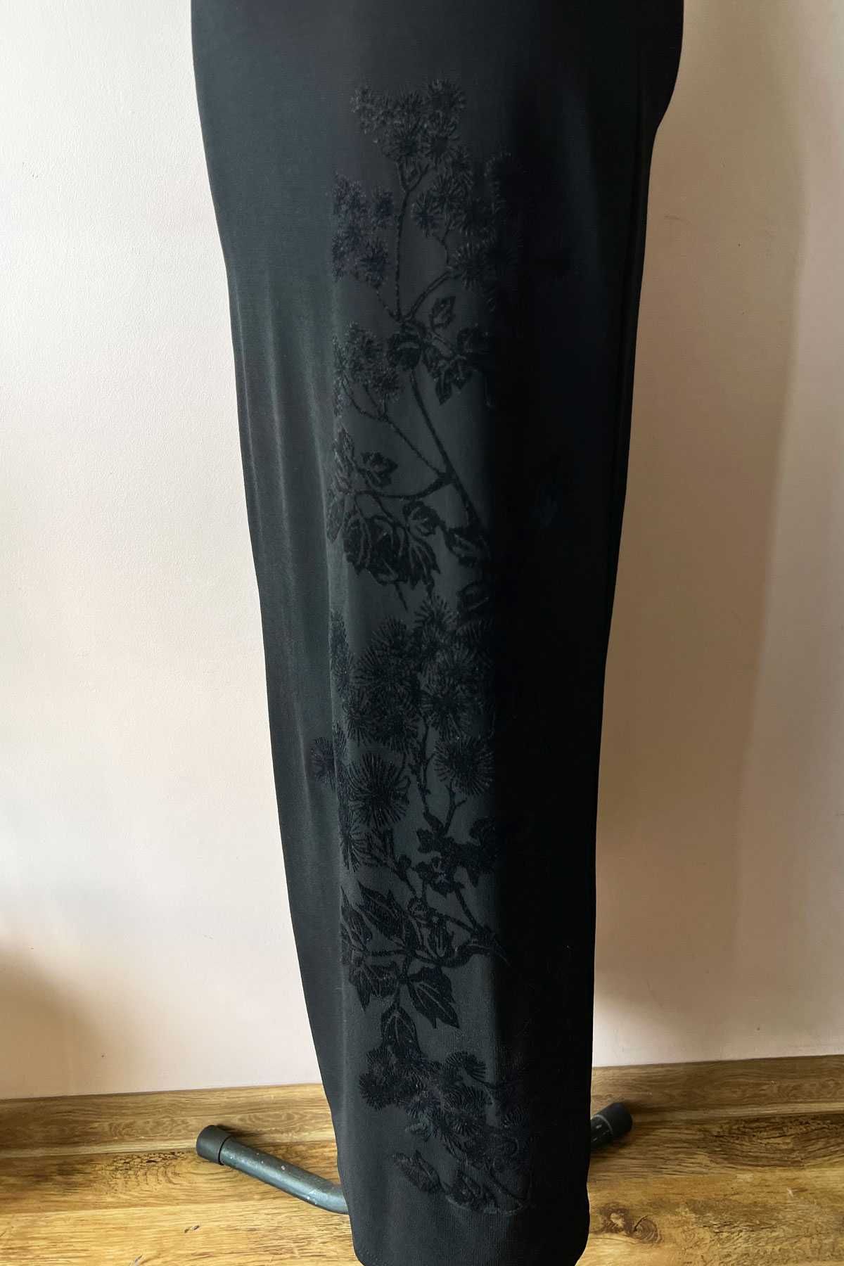 Ange Paris dopasowana czarna sukienka maxi dress dekolt floral 36 S