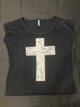 Koszulka bluzka crop top cienka czarna błyszczący krzyż New Yorker L