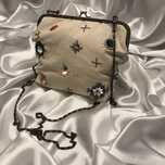 vintage torebka crossbody na łańcuszku jasna beżowa handmade lniana