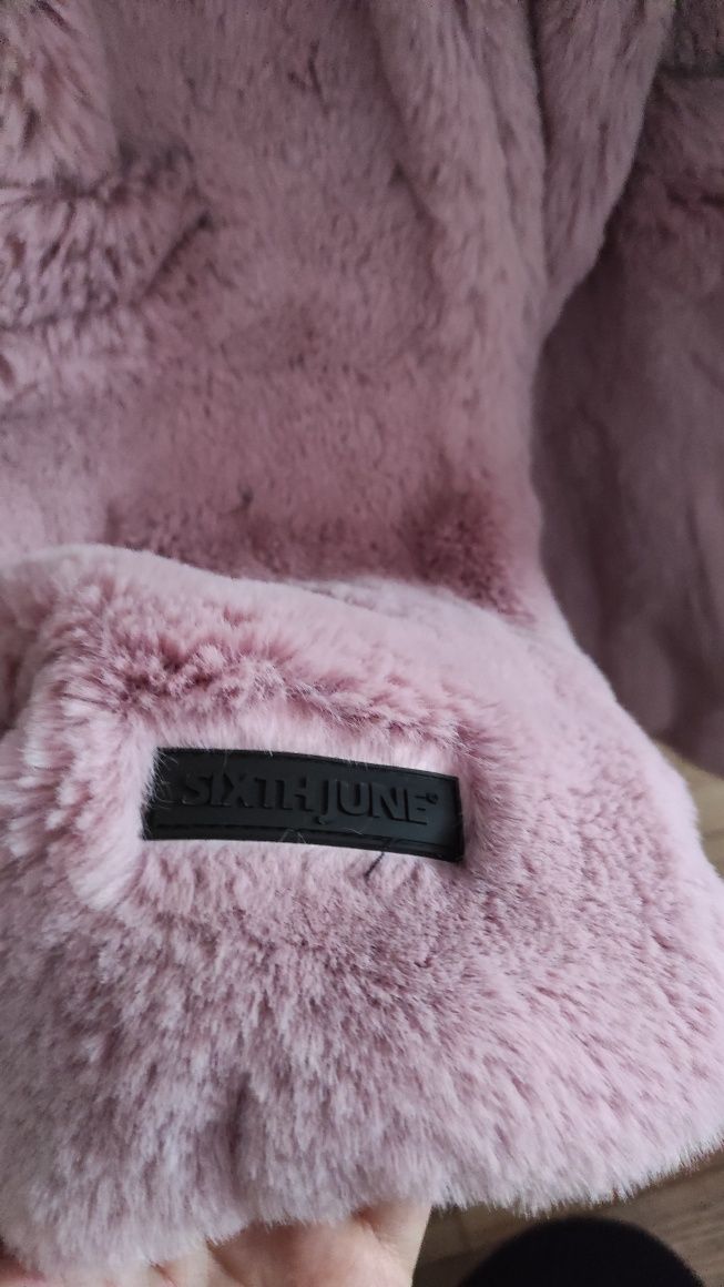 Futro damskie futerko kurtka kożuch różowy pudrowy vintage