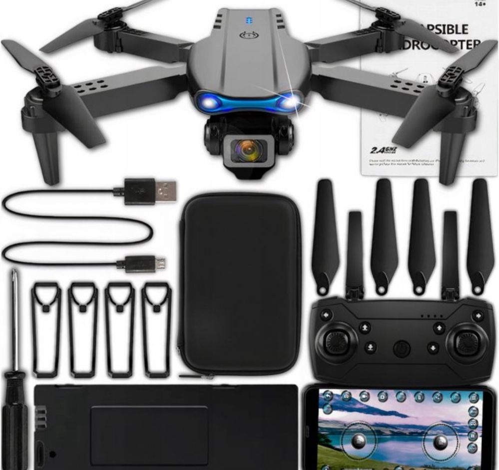 Dron 2 Akumulatorowy 2 Kamery Zasięg 200 m Unika Przeszkody Pilot 4K