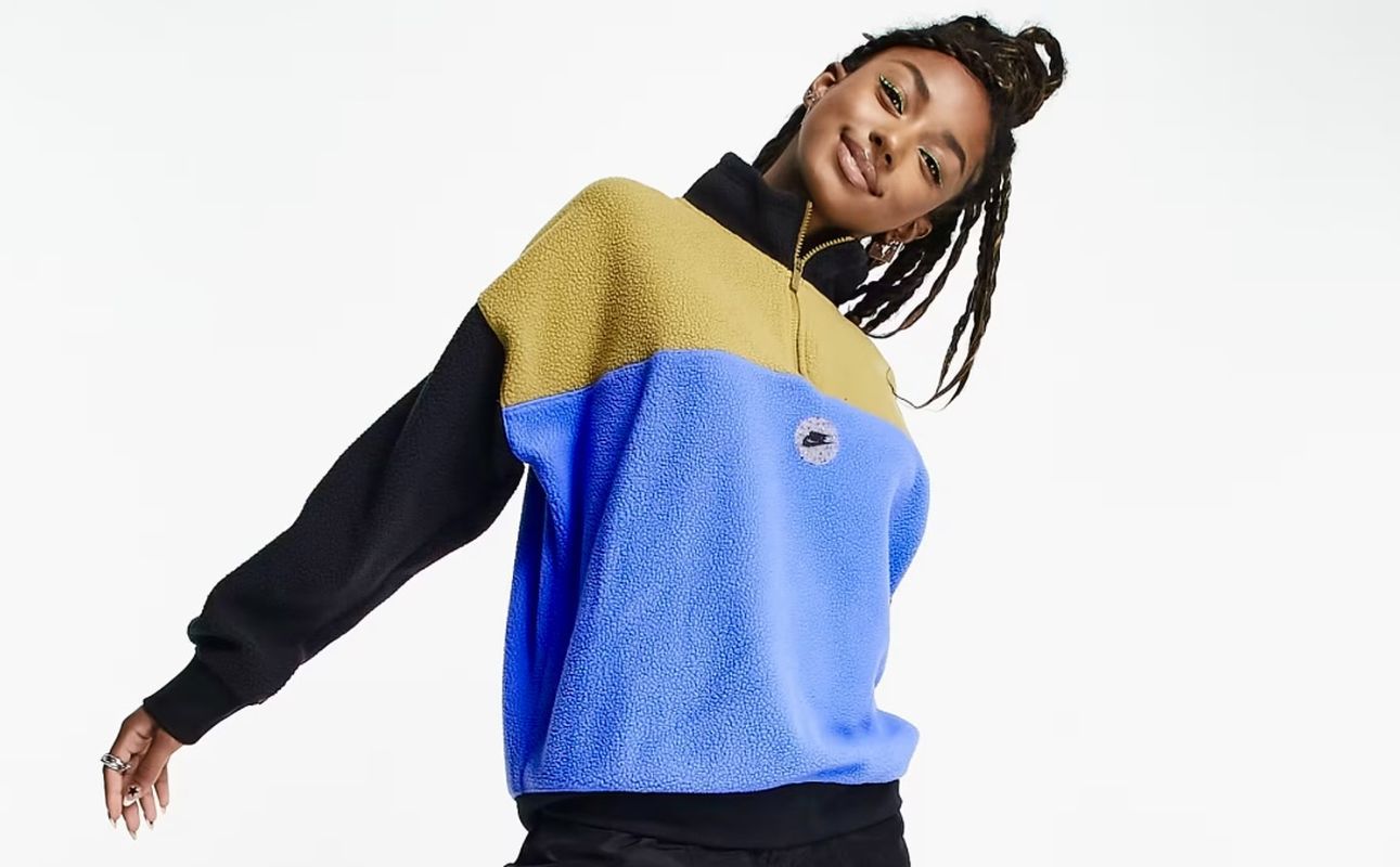 Nike Sports Utility Bluza Fleece Baranek Miś Damska Zip Neck Logo r. M