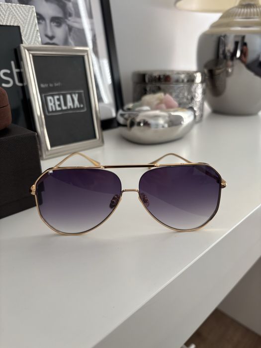 Okulary Tom Ford nowe awiatorki metaliwe szare szkla TF0853
