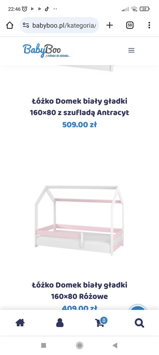 Łóżeczko dla dziecka, domek różowe łóżko babyboo nowe w karton 160x80