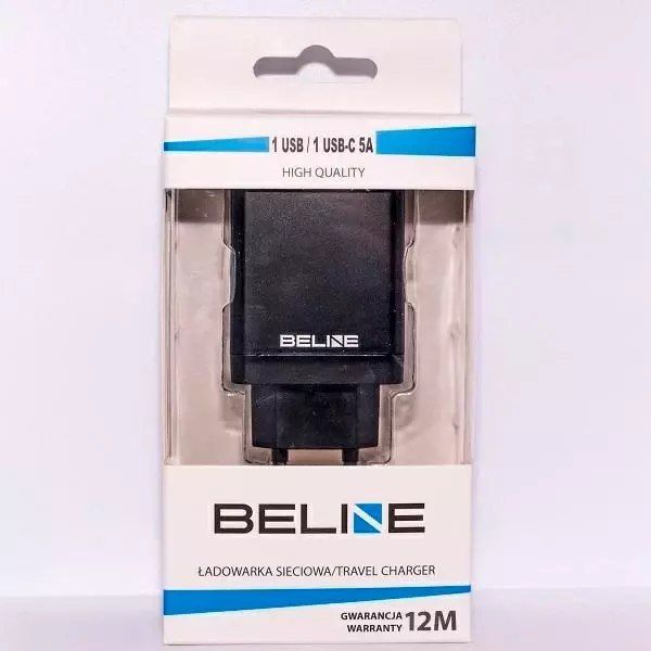 Ładowarka sieciowa Beline 1xUSB i 1xUSB-C 5A 18W czarny/black