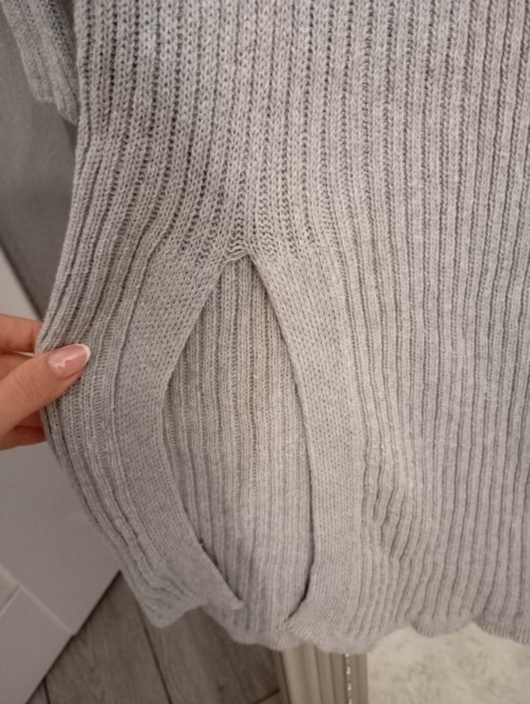Sukienka dzianinowa prążkowana Magmac nowa szara rozcięcie one size
