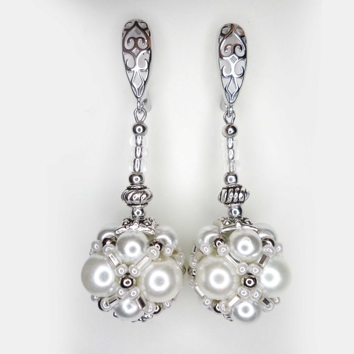 Комплект сережки та колье , біли перлини Preciosa, handmade