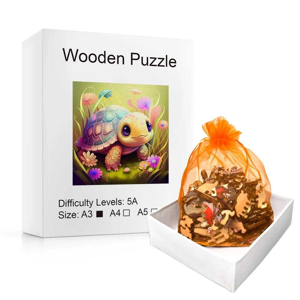 Puzzle Drewniane Układanka dla Dzieci Dorosłych A5 żółw 70 szt