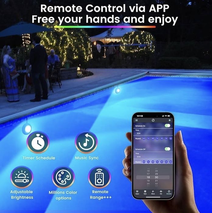 LyLmLe Oświetlenie Basenowe LED z Kontrolą APP, 20W RGB