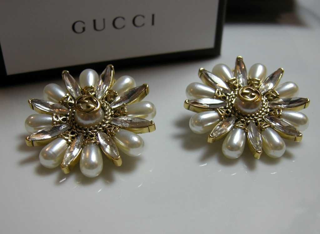 Gucci Gucci brass pearl, crystal GG Earrings kolczyki