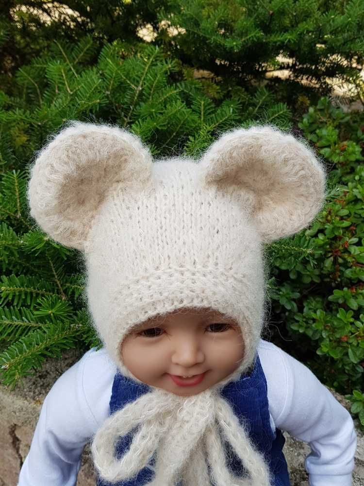 Czapka Biała Mysz 36/38 alpaka/merynos wełna