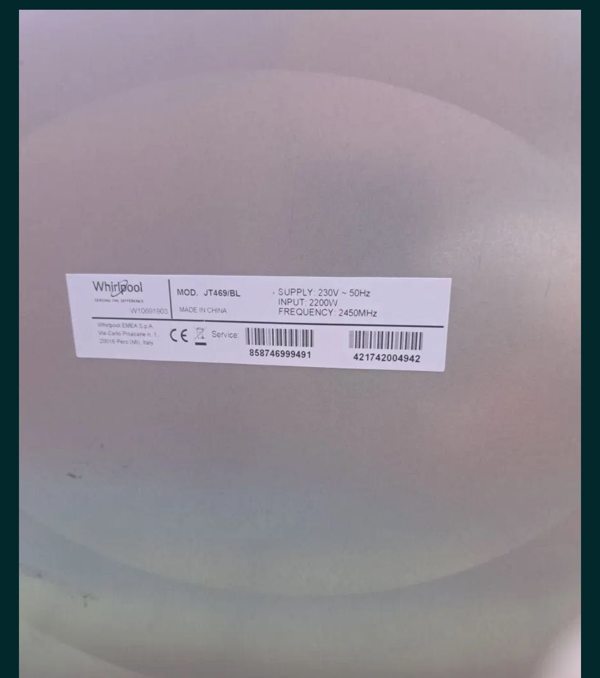 kuchenka mikrofalowa whirlpool JT 469/bl