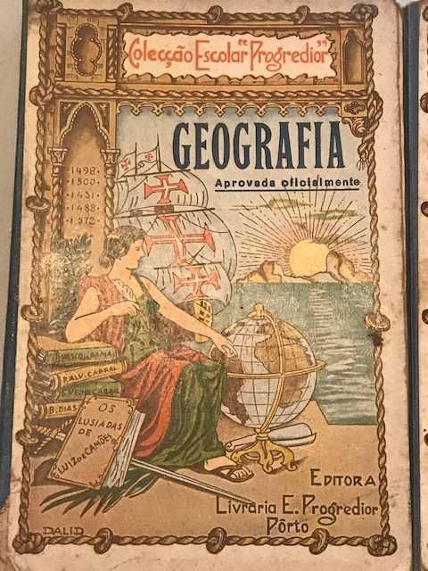 Livros antigos de Ciências e geografia e Tabuada