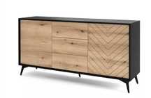 Komoda z szufladami Boulia 154 cm czarna/dąb Evoke jodełka