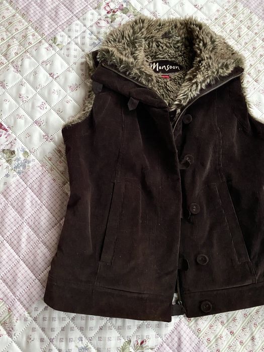 Brązowy bezrękawnik kamizelka z futerkiem M 38 monsoon vintage