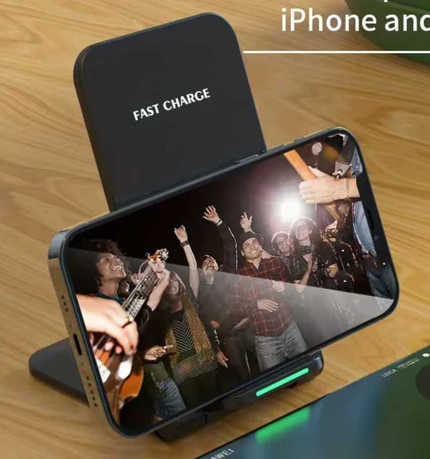 Ładowarka indukcyjna 30W USB-C 2-pętle Qi mocna składana wskaźnik led