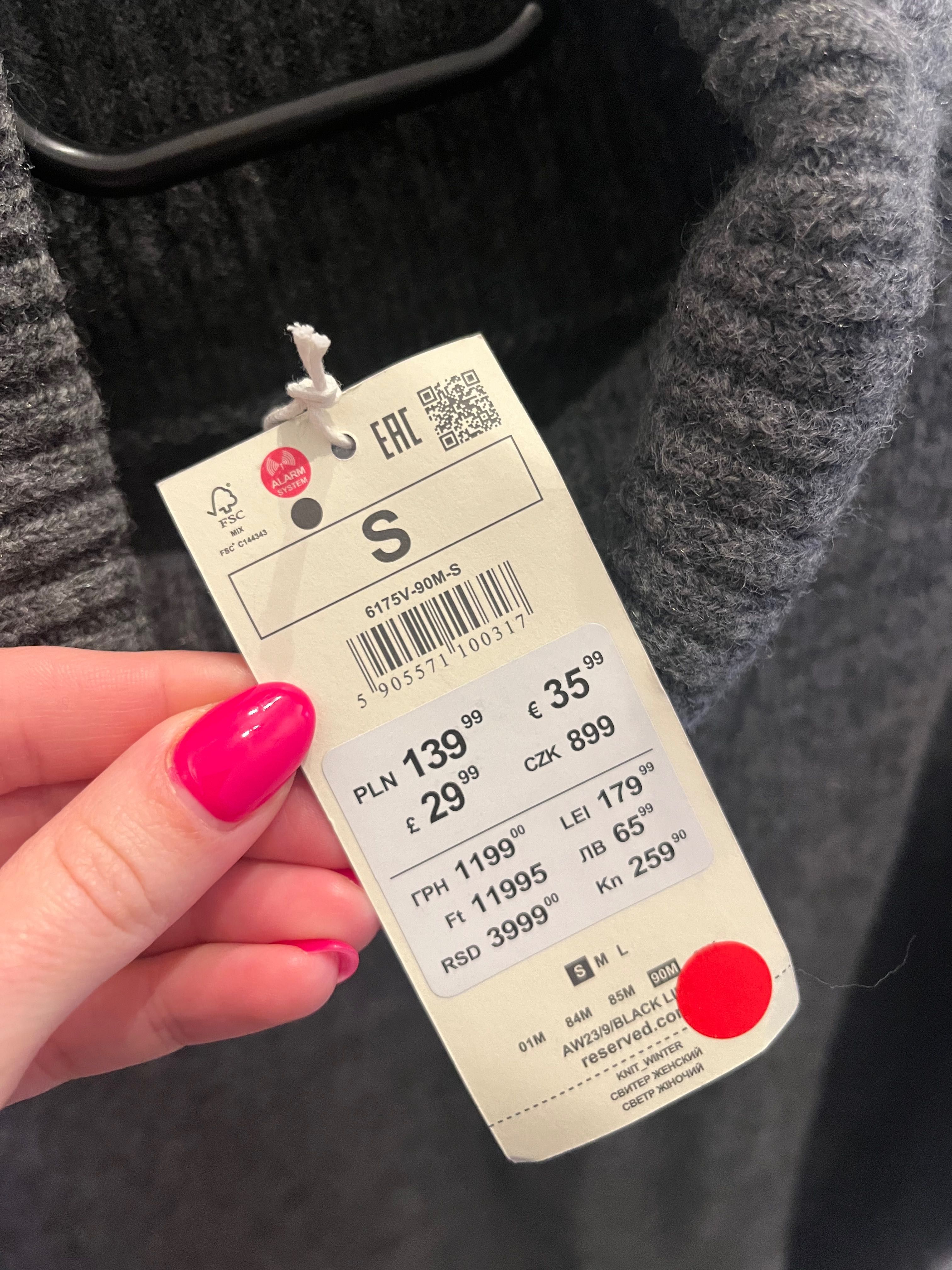 Długi sweter tunika sukienka z golfem szara rozm. S Reserved z metką
