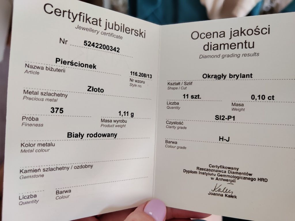 Pierścionek z białego złota brylantami 13 Apart nowy jak zaręczynowy