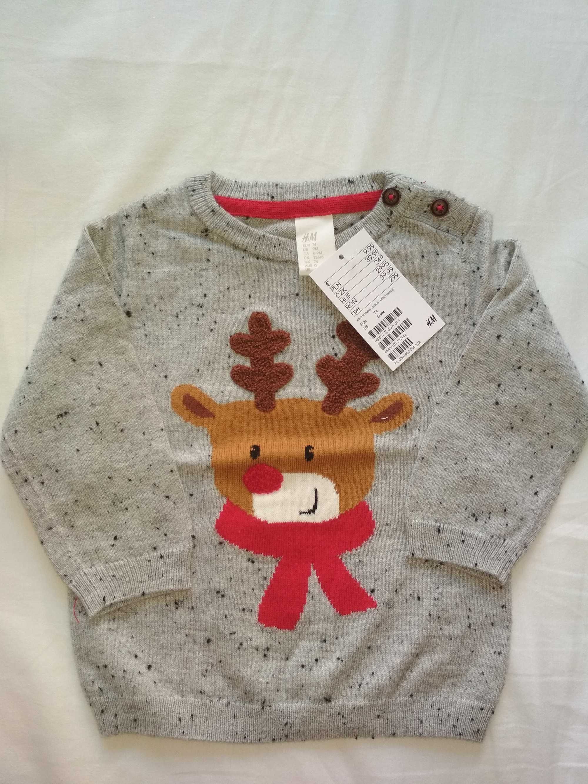 Sprzedam nowy sweterek świąteczny rozm.74 z H&M