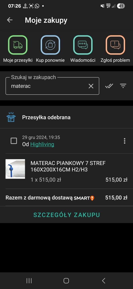 Materac piankowy 7-strefowy H2/H3 160x200x16 cm