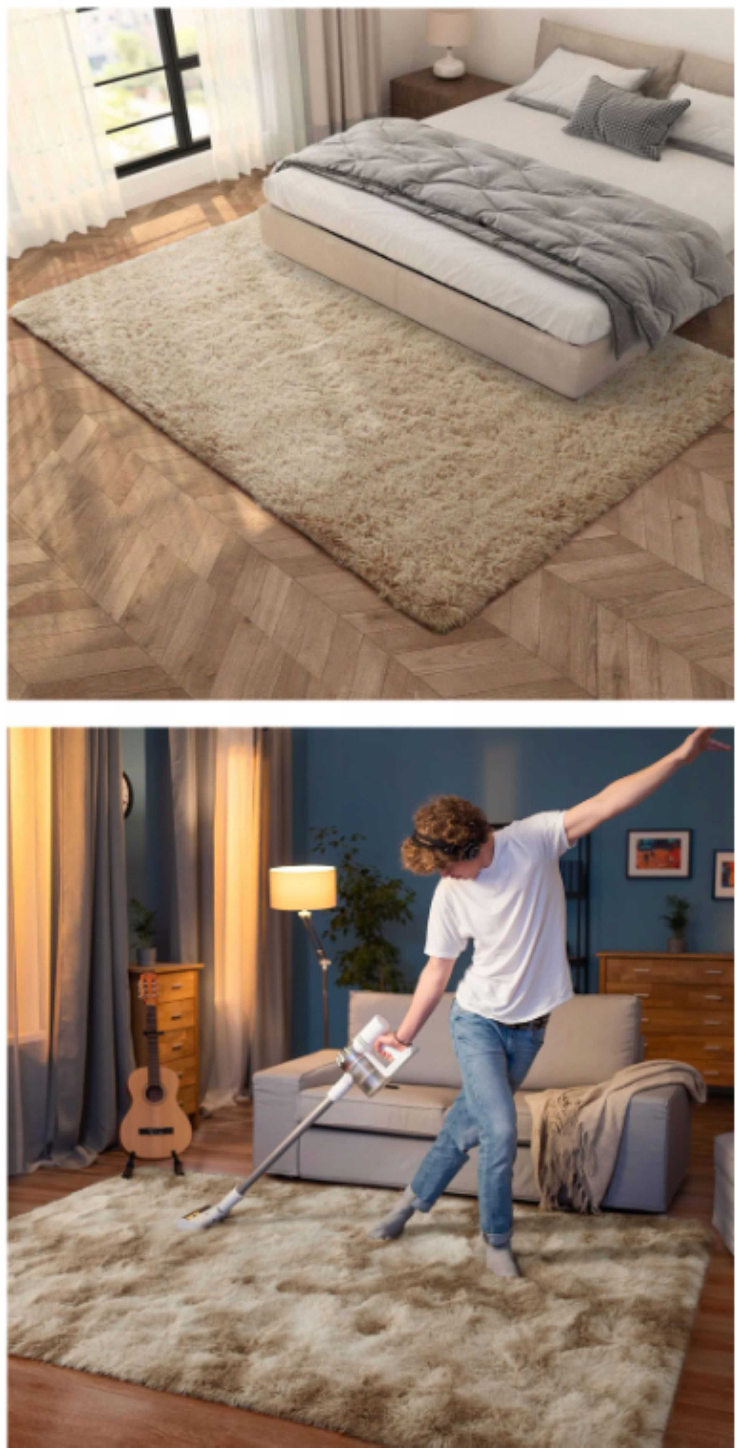 Dywan długi włos Shaggy miękki brązowy beż pomarańcz 220/160 cm XXL