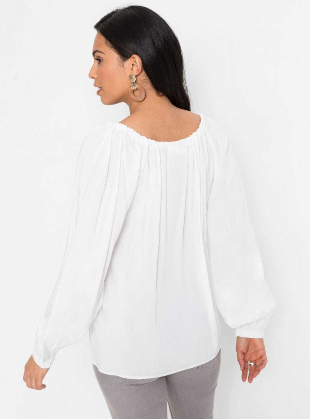 Nowa bluzka damska biała z wiskozy zwiewna Boho modna 36 s