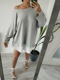 Luźny szary sweterek tunika sukienka XL