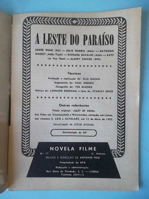 James Dean : "A Leste do Paraíso", novelização do filme com fotos.