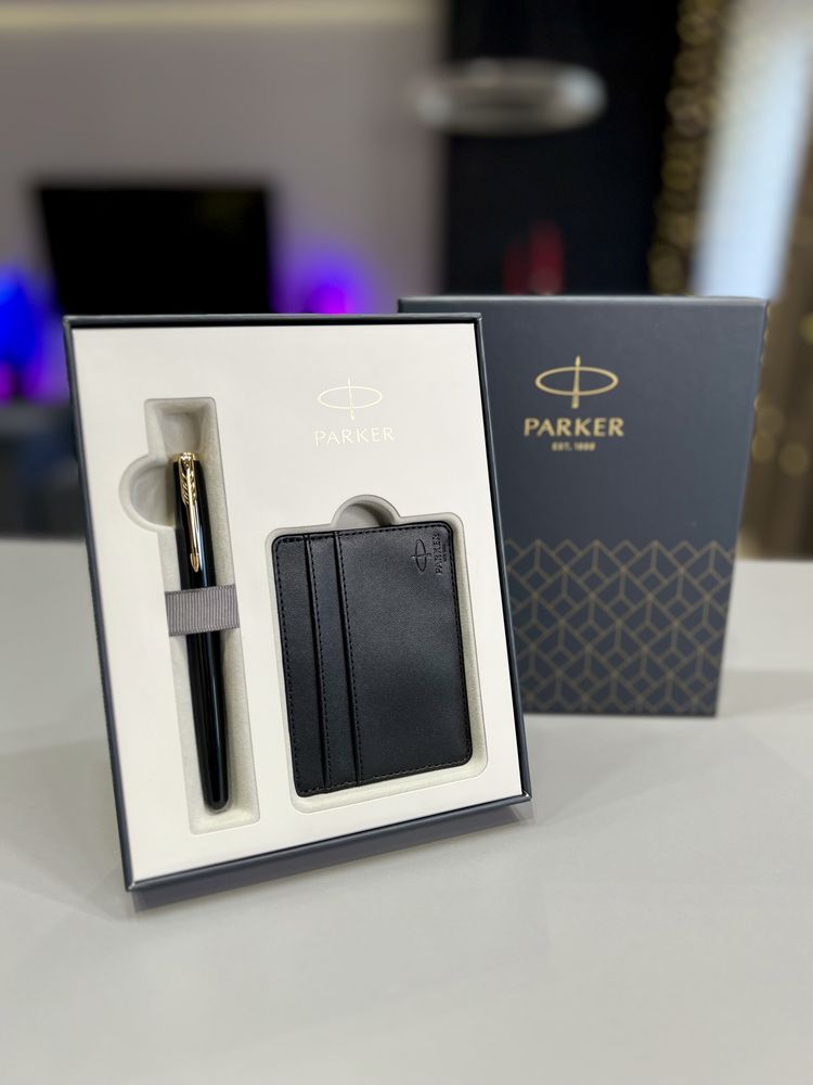 Набір Parker Sonnet 17 Black Lacuer (пірʼява ручка + картхолдер)