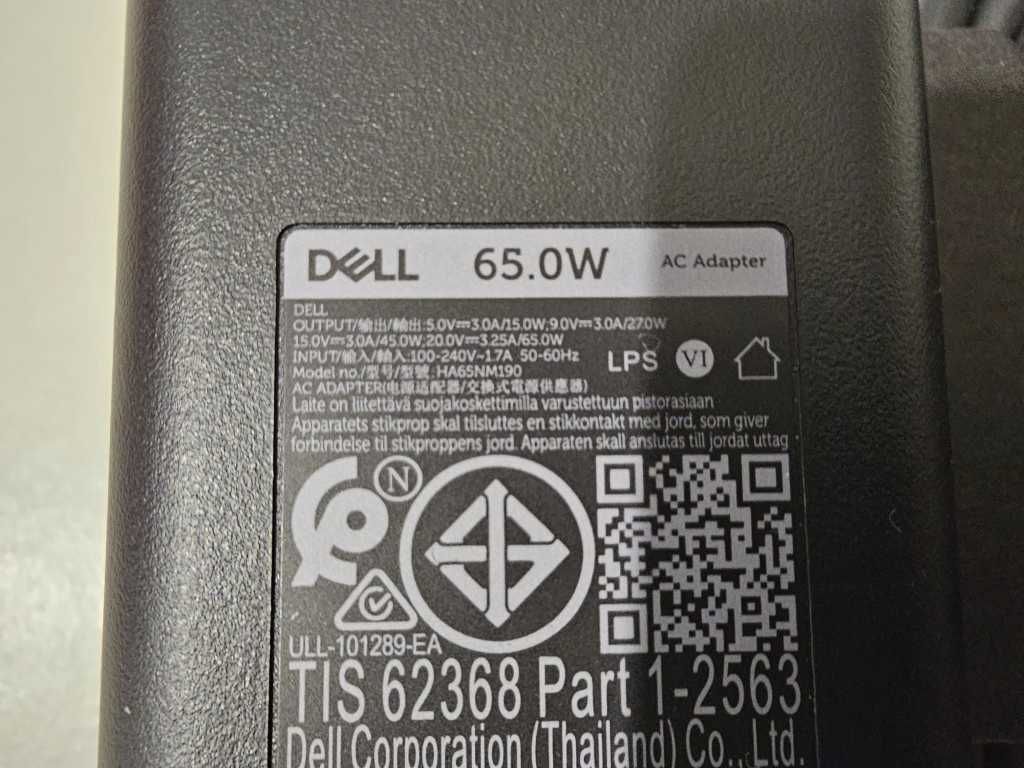 Oryginalny Zasilacz DELL 65W HA65NM190 LPS USB-C + Kabel - 5 sztuk
