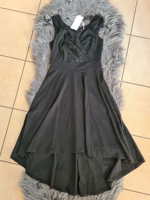 XA77 Sukienka damska dłuższy tył na ramiączkach czarna S grace karin