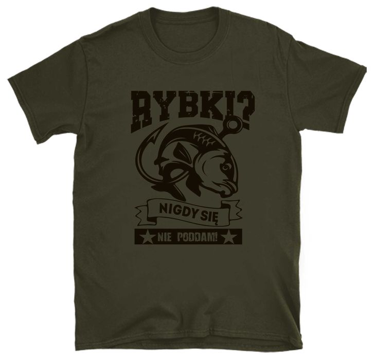koszulka wędkarska, koszulka na ryby, koszulka wędkarz kolor militarny