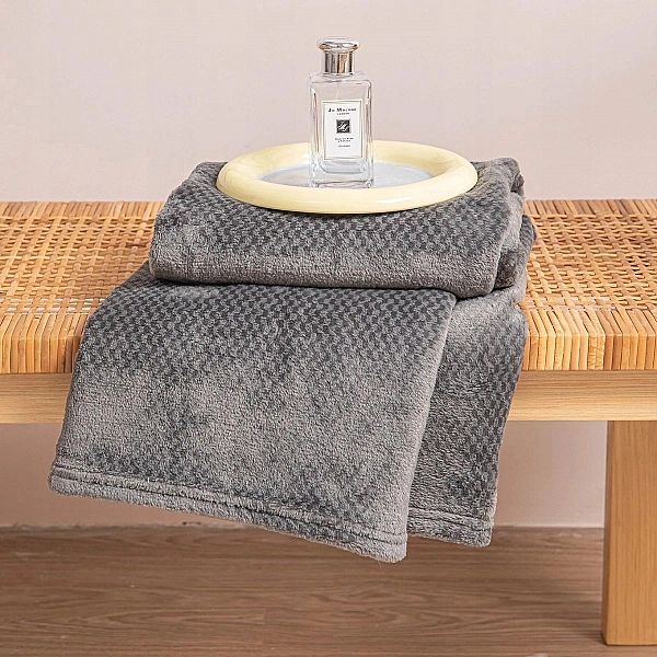 Koc Mikrofibra Pluszowy Drobna Kratka Pled Willy 200x220 Grafitowy