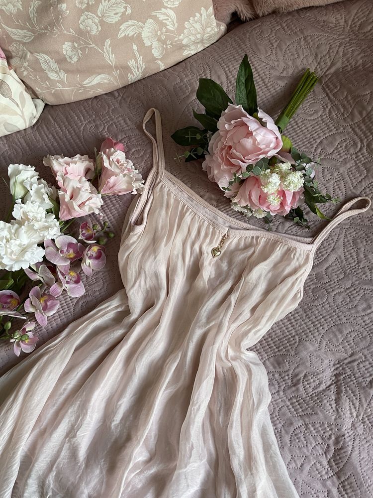 Top jedwabny pudrowy róż włoski coquette cute balletcore