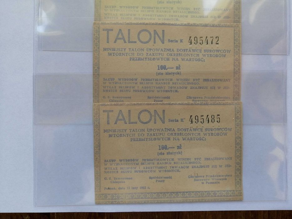 Talon PRL 10zł, 20 zł Pamiątki PRL-u